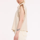 Beige Lace Trim Sleeveless Shirt