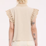 Beige Lace Trim Sleeveless Shirt