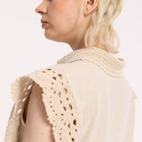 Beige Lace Trim Sleeveless Shirt