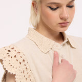 Beige Lace Trim Sleeveless Shirt
