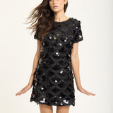 Black Sequin Scallop Mini Dress