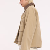 Beige Utility Snap Front Jacket