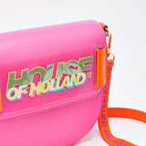 House Of Holland Pink and Orange Crossbody Bag With Logo Printed Acrylic Front