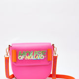 House Of Holland Pink and Orange Crossbody Bag With Logo Printed Acrylic Front
