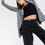 Embroidered Eye Check Blazer Jacket