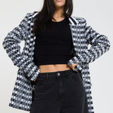 Embroidered Eye Check Blazer Jacket