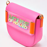 House Of Holland Pink and Orange Crossbody Bag With Logo Printed Acrylic Front