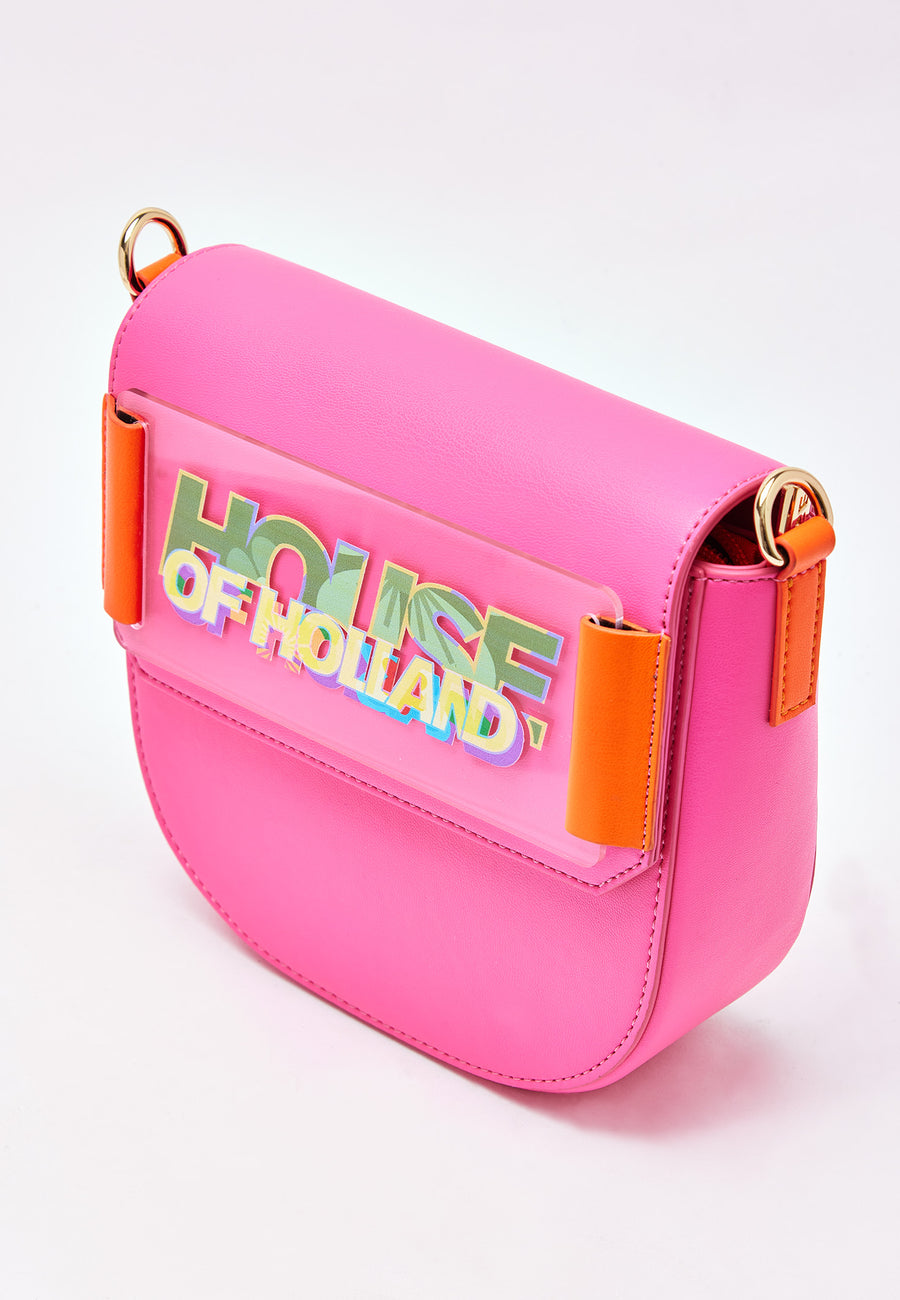 House Of Holland Pink and Orange Crossbody Bag With Logo Printed Acrylic Front