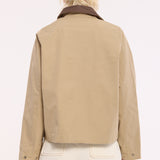 Beige Utility Snap Front Jacket