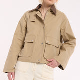 Beige Utility Snap Front Jacket