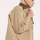 Beige Utility Snap Front Jacket