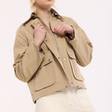 Beige Utility Snap Front Jacket