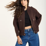 Brown Utility Knit Bomber Jacket