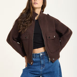 Brown Utility Knit Bomber Jacket