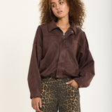 Brown Oversized Faux Suede Jacket