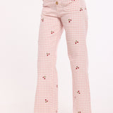 Pink Gingham Cherry Straight Leg Trousers