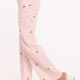 Pink Gingham Cherry Straight Leg Trousers