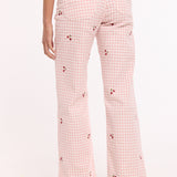 Pink Gingham Cherry Straight Leg Trousers