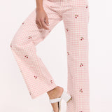 Pink Gingham Cherry Straight Leg Trousers