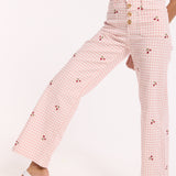 Pink Gingham Cherry Straight Leg Trousers