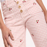 Pink Gingham Cherry Straight Leg Trousers