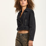 Cropped Denim Biker Jacket