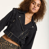 Cropped Denim Biker Jacket