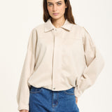 Beige Oversized Faux Suede Jacket