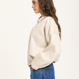 Beige Oversized Faux Suede Jacket