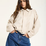 Beige Oversized Faux Suede Jacket