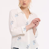 Embroidered Cotton Button-Up Shirt