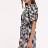 Gingham Embroidered Mini Shirt Dress