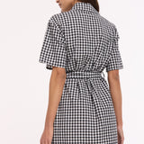 Gingham Embroidered Mini Shirt Dress