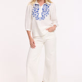Crochet Trim Wide Leg Cotton Jeans