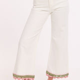 Crochet Trim Wide Leg Cotton Jeans