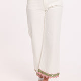Crochet Trim Wide Leg Cotton Jeans