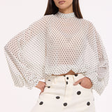 White Sheer Polka Dot Tie-Back Blouse