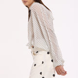 White Sheer Polka Dot Tie-Back Blouse