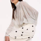 White Sheer Polka Dot Tie-Back Blouse