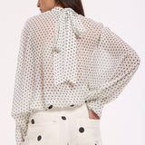White Sheer Polka Dot Tie-Back Blouse