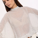 White Sheer Polka Dot Tie-Back Blouse