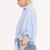 Blue Striped Cotton Tie Front Shirt