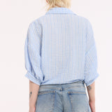 Blue Striped Cotton Tie Front Shirt