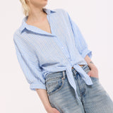 Blue Striped Cotton Tie Front Shirt