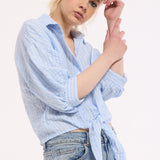 Blue Striped Cotton Tie Front Shirt