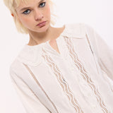 Openwork Lace Panel Cotton Shirt