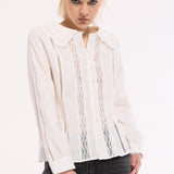 Openwork Lace Panel Cotton Shirt