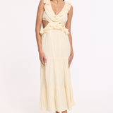 Cream Ruffle Cut Out Midi Dress