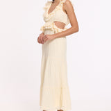 Cream Ruffle Cut Out Midi Dress