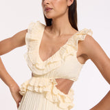 Cream Ruffle Cut Out Midi Dress